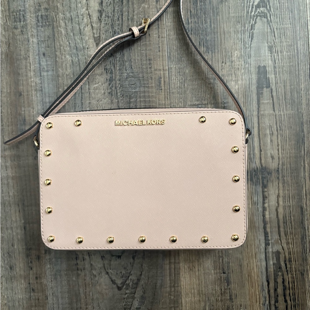 Michael Kors Blush Crossbody Bag with Gold Studs